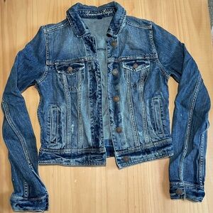 American Eagle, size Small: distressed denim jacket with buttons, pockets